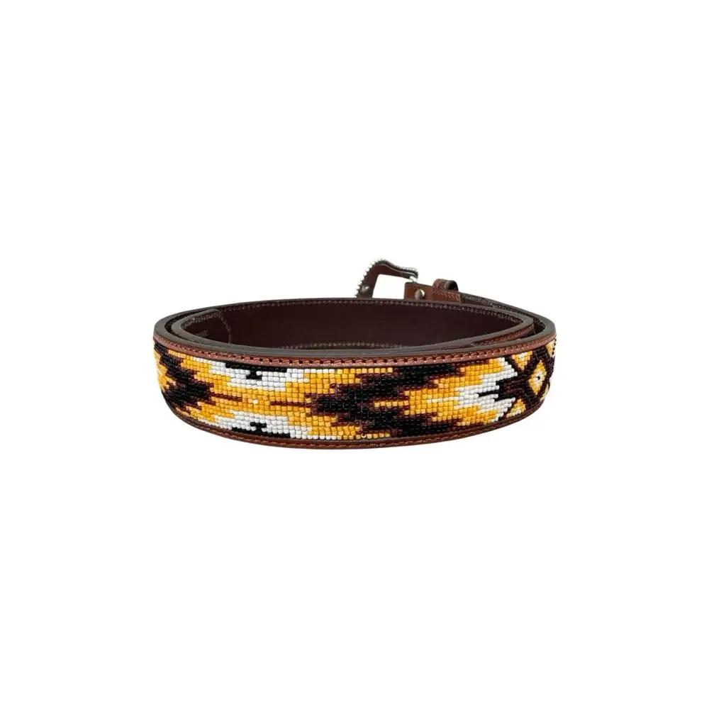 Nocona Beaded Western Leather Belt Tooled Floral Silver Buckle Size 38 N2499308